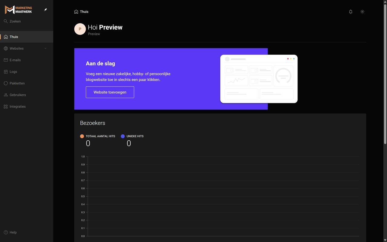 Het Enhance dashboard van Marketing Maatwerk